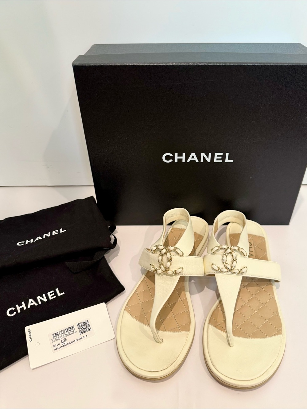 Chanel 21S White Leather Chain CC Sandals EU 37.5 / US 7.5